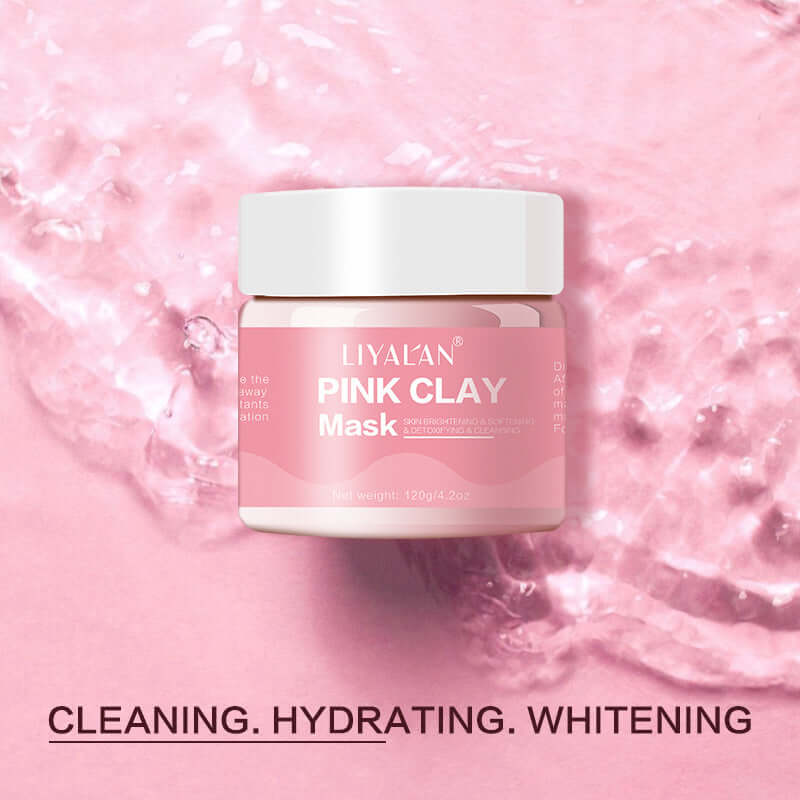 Pink clay mud mask in a jar, designed for deep cleansing, hydrating, and improving skin appearance.
