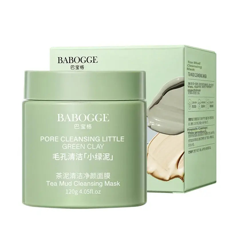 Tea Mud Cleansing Facial Mask in packaging, ideal for deep pore skincare and refreshing complexion.