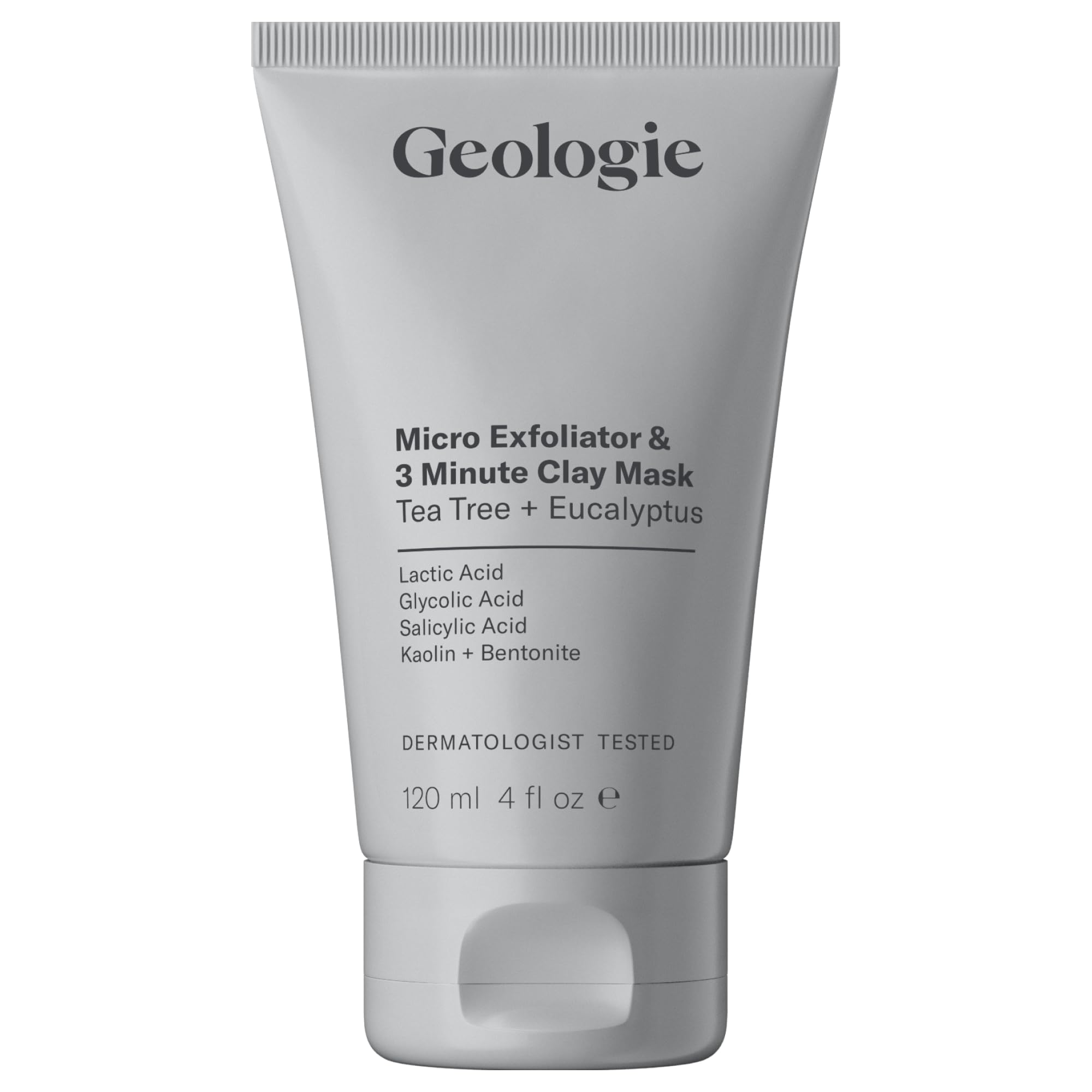 Geologie Micro Exfoliator & Clay Mask | 3-in-1 Deep Cleansing Face Wash Pore Refining Mask & Skin Exfoliant | Tea Tree & Eucalyptus Scent For Men & Women | 4 fl oz