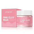 Pink Clay Mud Mask packaging and jar showcasing skincare benefits and cleansing properties.